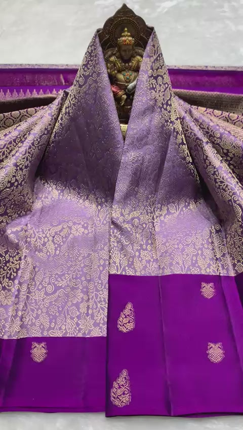 Pure Purple Kancheepuram Handwoven Silk Saree – 2G Zari | Double Warp | Silk Mark Certified