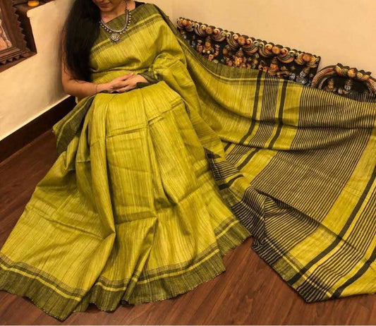 yellow tussar silk saree