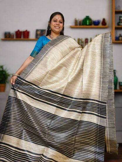 off white tussar ghicha silk aree