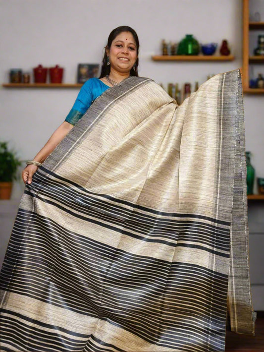 off white tussar ghicha silk aree