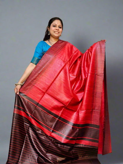 red tussar ghicha silk saree