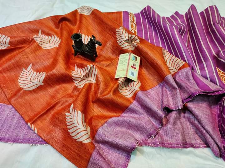 Orange Tussar Ghicha Silk Saree