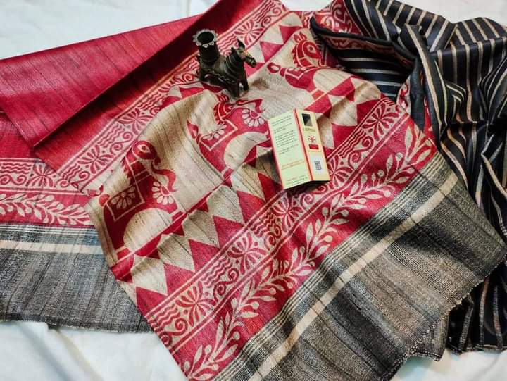 Red Tussar Silk Saree