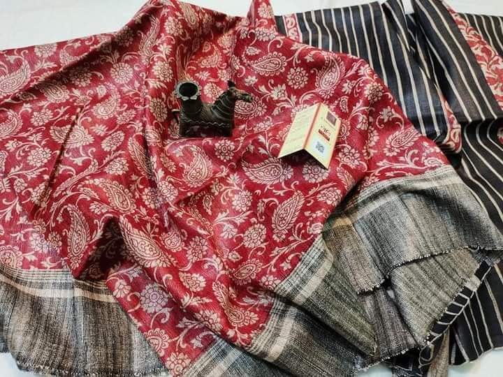 Red tussar silk saree