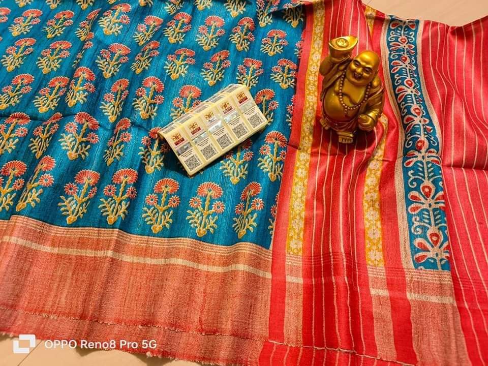 Blue Pure Tussar Ghicha Silk Saree