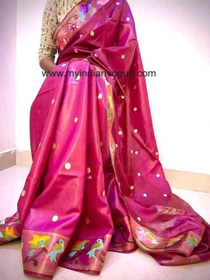 Buy Pure Tussar by Tussar Silk Saree with Embroidery | Silk Mark Certified