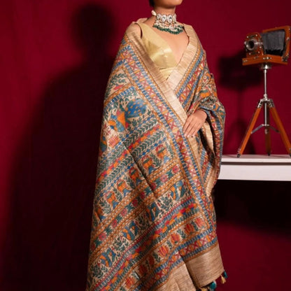 Tussar Madhubani  Silk Saree 